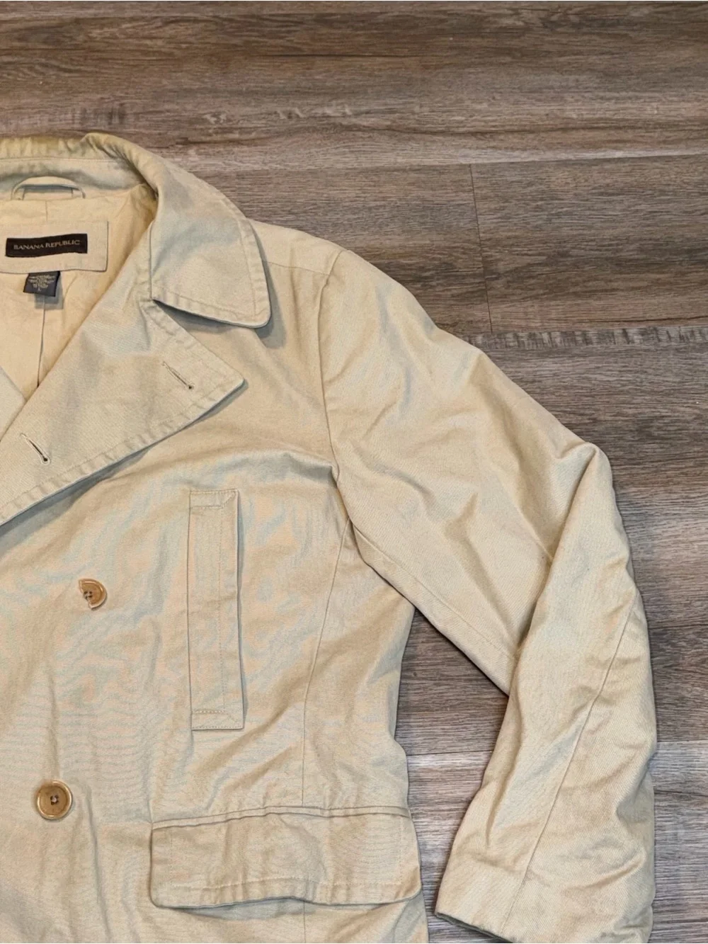 VTG Banana Republic Mens Large Double Breasted Cotton Mackinaw Coat Light Beige